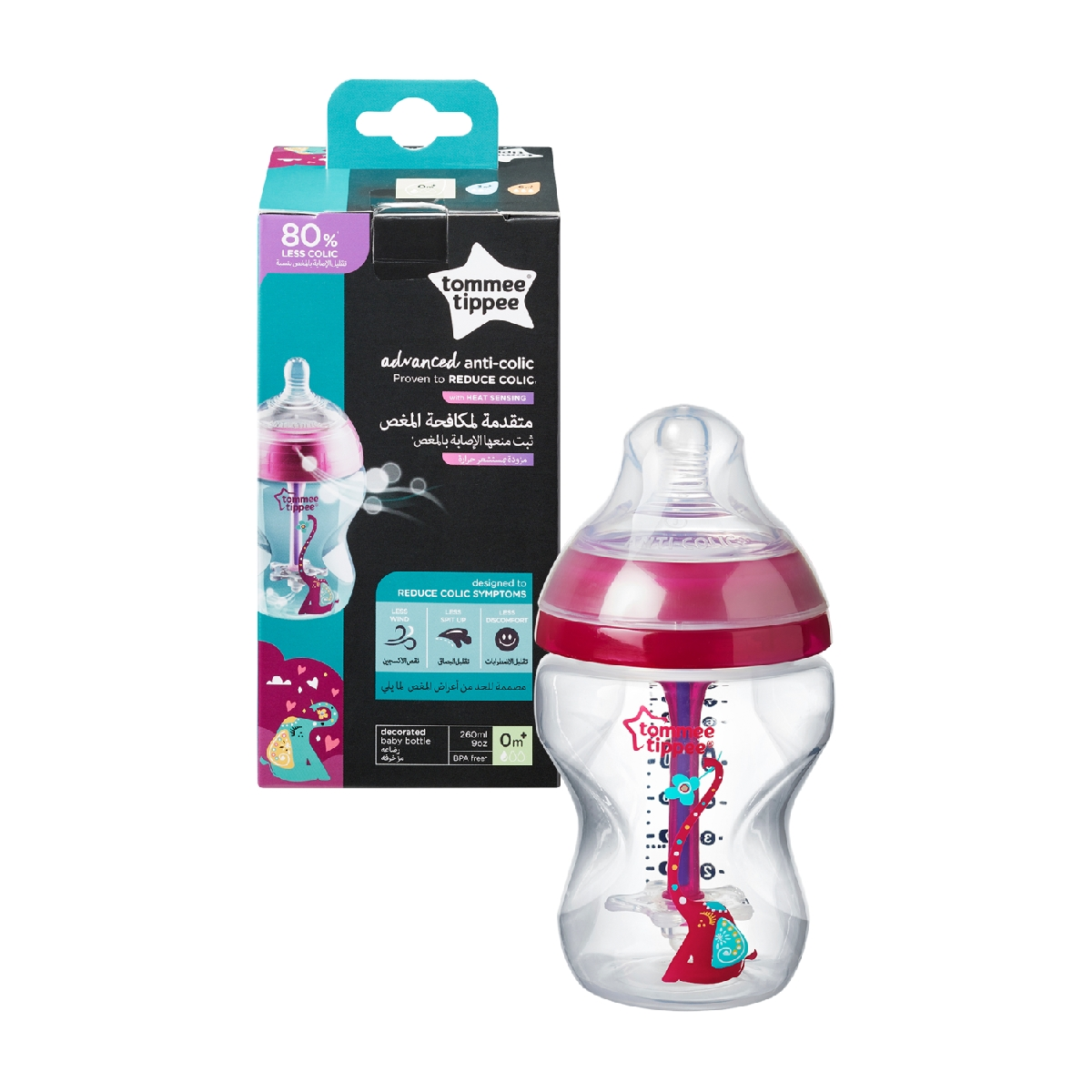 Tommee Tippee Advanced Anti-Colic Baby Bottle, 260ml, Slow-Flow