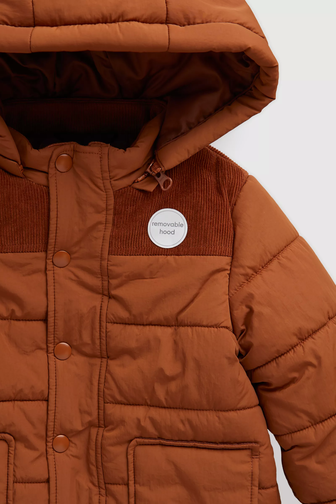 brown puffer jacket